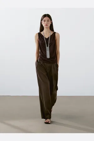 Massimo Dutti Calças De Tripla Pinça 100% Linho