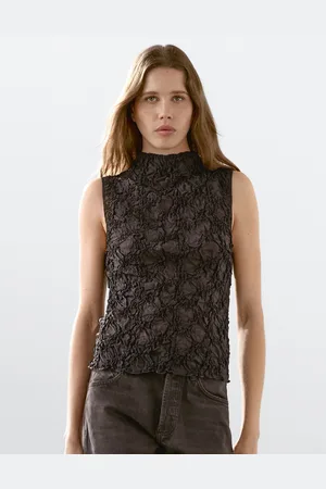 Massimo Dutti Top Com Decote Afunilado E Efeito Enrugado