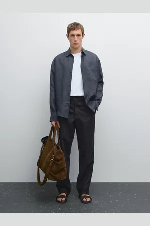 Massimo Dutti Camisa Larga Desbotada Regular Fit Em Linho