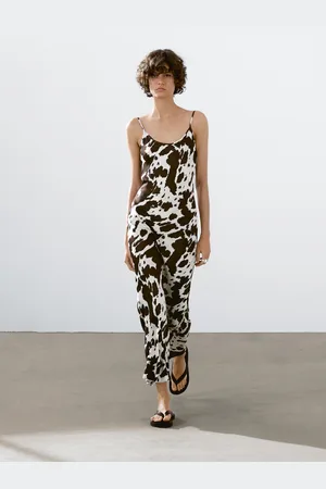 Massimo Dutti Vestido Midi De Estilo Lingerie Com Animal Print