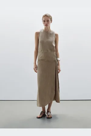 Massimo Dutti Vestido Com Pormenor De Fivela 100% Linho