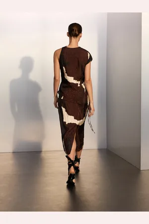 Massimo Dutti Saia Midi Estampada Com Pormenor No Tecido