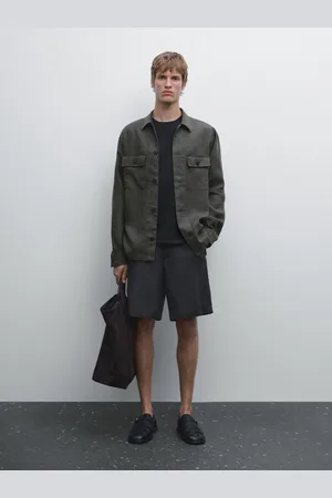 Massimo Dutti Calções Bermuda Semijogger Fit 100% Linho