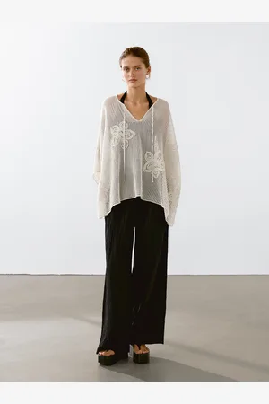 Massimo Dutti Capa De Malha Rendilhada Com Bordados