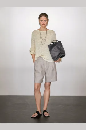 Massimo Dutti Calções Bermuda Com Riscas Finas 100% Linho