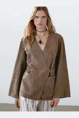 Massimo Dutti Quimono Cruzado Em Pele Camurça