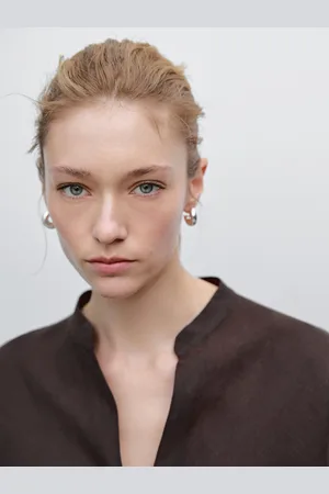 Massimo Dutti Camisa Fluida Com Gola De Tira Em Linho