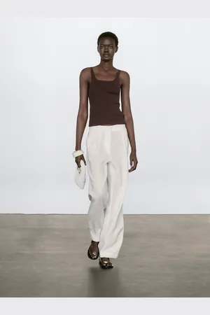 Massimo Dutti Top De Malha Canelada 100% Algodão