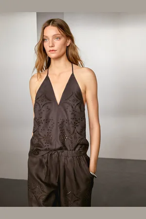 Massimo Dutti Calças Balloon Com Bordados Em Mistura De Linho