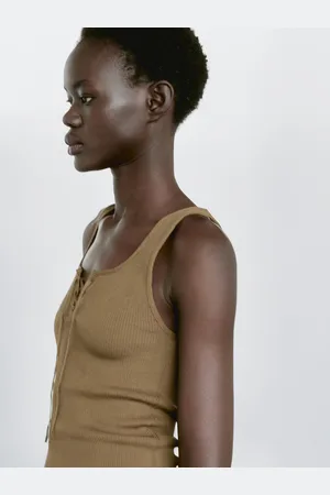 Massimo Dutti Top De Malha Canelada Com Pormenor De Laçada