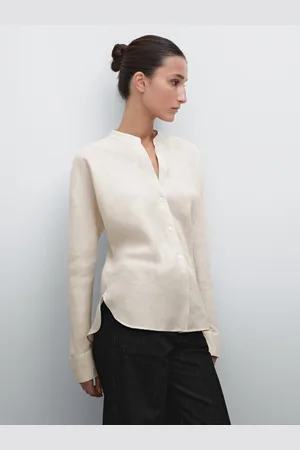 Massimo Dutti Camisa Fluida Com Gola De Tira Em Linho