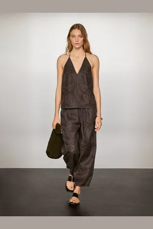 Massimo Dutti Top Com Bordados Em Mistura De Linho