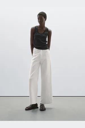 Massimo Dutti Jeans Wide Leg De Cintura Subida Com Pormenor De Cortes