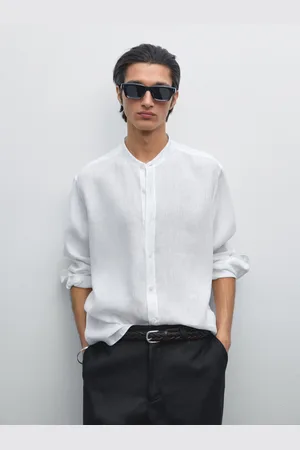 Massimo Dutti Camisa Gola Mao Regular Fit 100% Linho