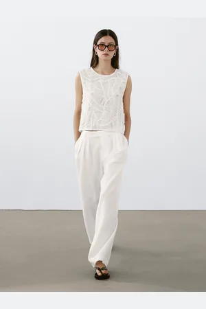 Massimo Dutti Calças De Tripla Pinça 100% Linho