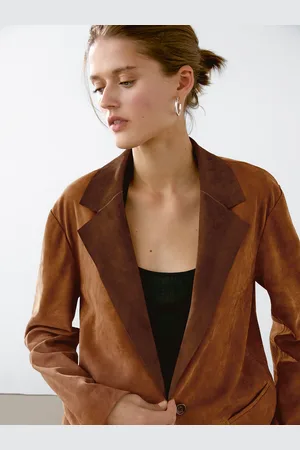 Massimo Dutti Blazer Fluido Em Pele Camurça
