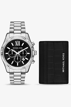 Michael Kors MKConjunto-presente relógio Lexington grande e porta-cartões em pele com motivo de crocodilo em relevo -