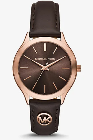 Michael Kors MKRelógio em pele e dourado-rosa justo Runway -
