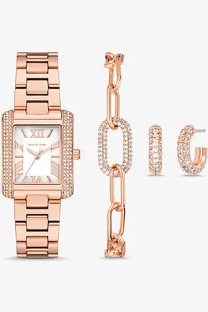 Michael Kors MKConjunto-presente bijuteria e relógio dourado-rosa Emery pequeno -