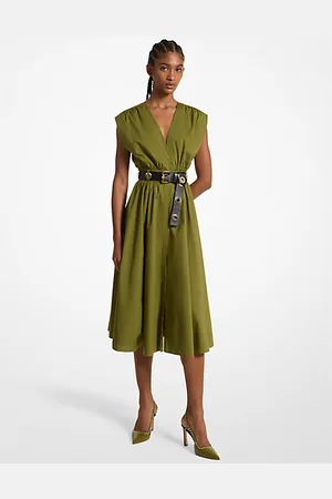 Michael Kors MKVestido midi em popelina de algodão orgânico elástico -