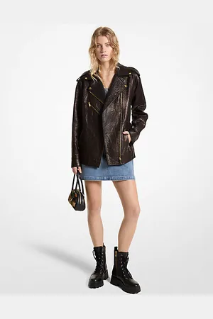 Michael Kors MKCasaco estilo motard em pele enrugada de corte grande -