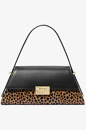 Michael Kors MKMala de ombro em pele e pelo de bezerro com estampado de leopardo Ludlow média -