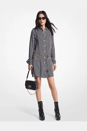 Michael Kors MKVestido camiseiro com cinto em georgette às riscas -