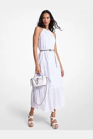 Michael Kors MKVestido midi em tela de algodão com decote halter e corrente -