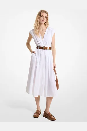Michael Kors MKVestido midi em popelina de algodão orgânico elástico -