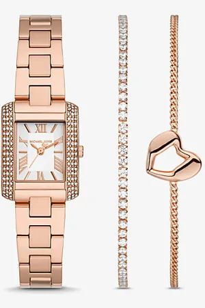 Michael Kors MKConjunto-presente de relógio e pulseira em dourado-rosa com incrustações Emery mini -