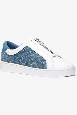 Michael Kors MKTénis com fecho de correr em pele e ganga com motivo do logótipo em relevo Keaton -