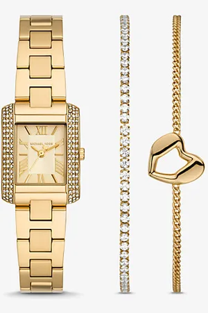 Michael Kors MKConjunto-presente de relógio e pulseira em -rosa com incrustações Emery mini -