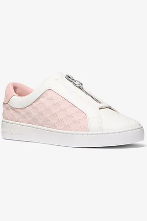 Michael Kors MKTénis com fecho de correr em pele e ganga com motivo do logótipo em relevo Keaton -