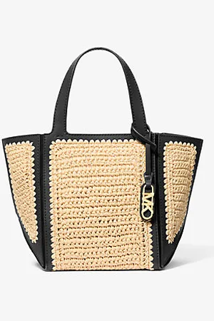 Michael Kors MKMala tote em pele e palha tricotada à mão Jordi pequena -