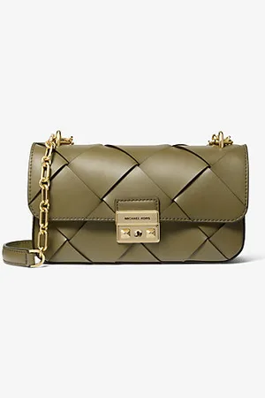 Michael Kors MKMala de ombro em pele tecida Tribeca pequena -