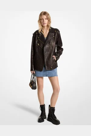 Michael Kors MKCasaco estilo motard em pele enrugada de corte grande -