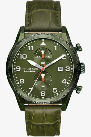 Michael Kors MKRelógio em -oliva e pele com motivo de crocodilo em relevo Panorama de tamanho grande -