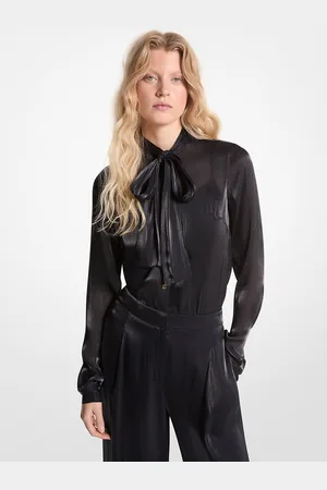 Michael Kors MKBlusa com gola com laçada em georgette metalizado enrugada -