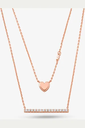 Michael Kors MKColar duplo com barra com incrustações e coração em prata de lei banhada a metal precioso -
