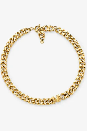 Michael Kors MKColar de elos achatados com logótipo com incrustações em latão com banho de ouro 14K -