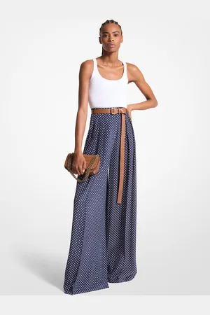 Michael Kors MKCalças palazzo em crepe de China de seda com padrão polka -