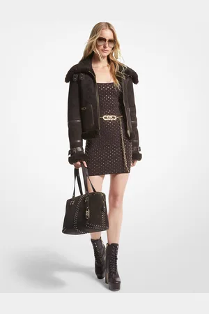 Michael Kors MKCasaco estilo aviador em shearling e camurça com logótipo em relevo Empire -