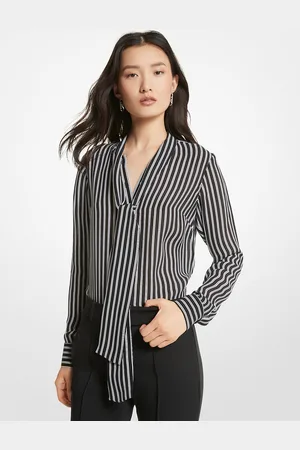 Michael Kors MKBlusa com laçada em georgette às riscas -