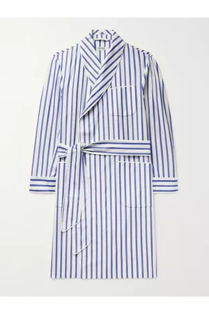 Paul Stuart Homem Roupões de Banho - Piped Striped Cotton-Broadcloth Robe