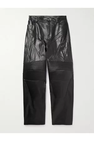 Balenciaga Homem Calças em Pele - Biker Wide-Leg Panelled Leather Trousers