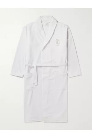 Brunello Cucinelli Homem Roupões de Banho - Logo-Embroidered Linen-Trimmed Cotton-Terry Robe
