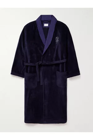 Brunello Cucinelli Homem Roupões de Banho - Logo-Embroidered Linen-Trimmed Cotton-Terry Robe