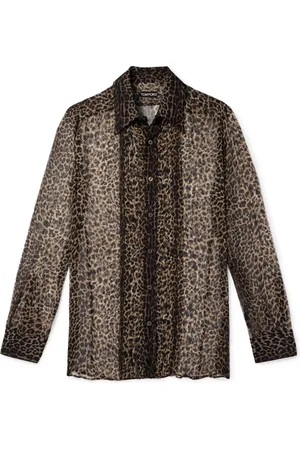 Tom Ford Pleated Leopard-Print Silk-Chiffon Shirt