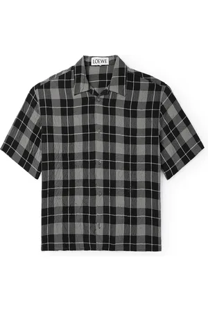 Loewe Camp-Collar Checked Crinkled-Twill Shirt