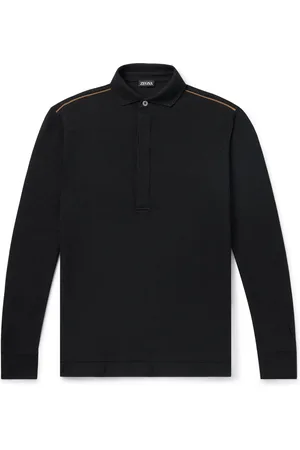 Ermenegildo Zegna Leather-Trimmed Cotton-Piqué Polo Shirt